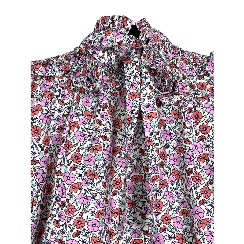 ZARA Cotton Smock Ruffle Floral Print Poplin Blouse Shortsleeve Elastic S Pink - Picture 9 of 12